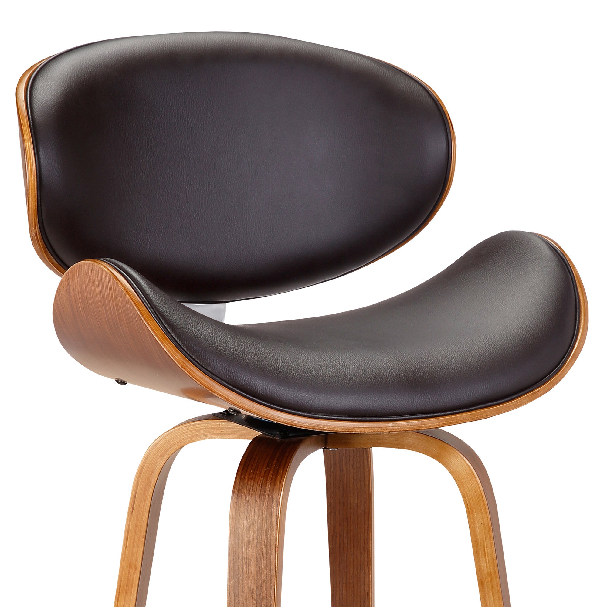 38" Brown Faux Leather And Iron Swivel Low Back Counter Height Bar Chair With Footrest