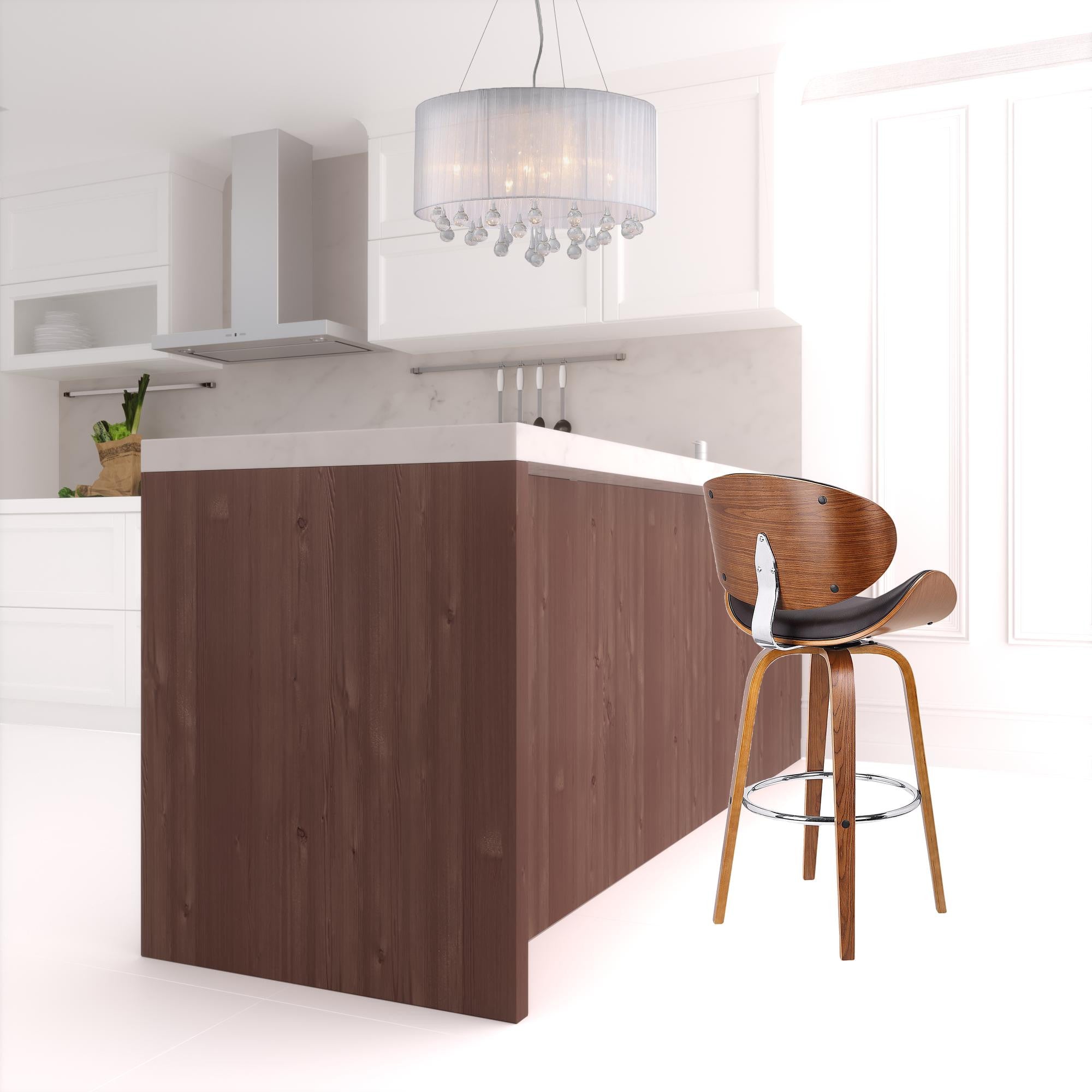 38" Brown Faux Leather And Iron Swivel Low Back Counter Height Bar Chair With Footrest