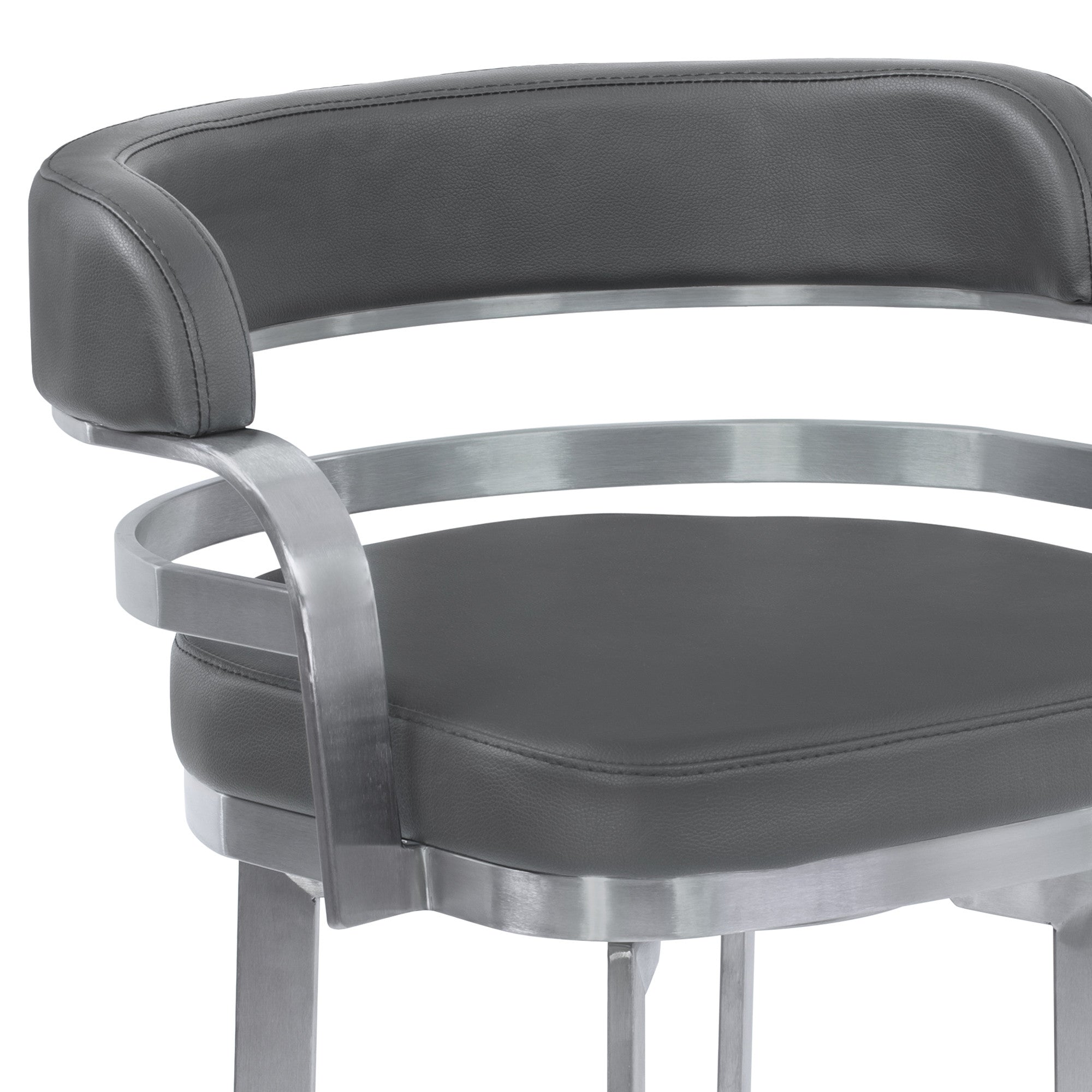 38" Gray Brushed Stainless Steel Bar Height Swivel Full Back Bar Chair