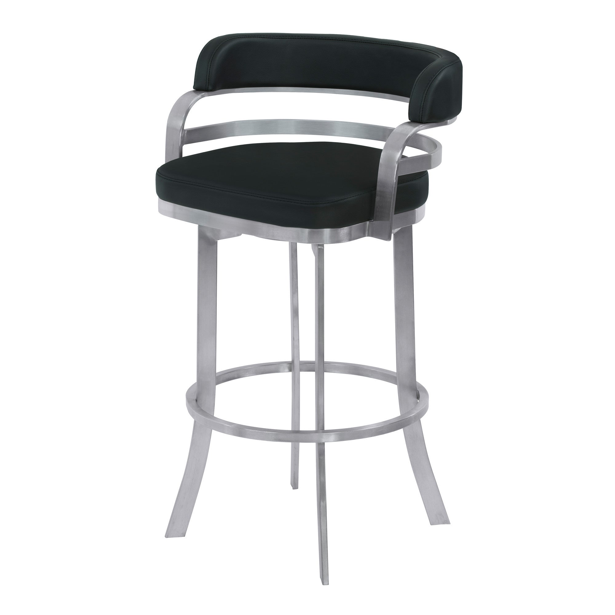 34" Black Brushed Stainless Steel Counter Height Swivel Backless Bar Chair