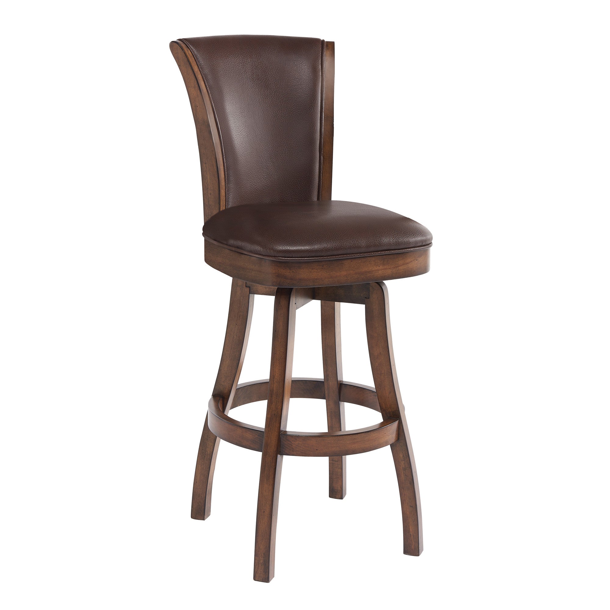 45" Brown Faux Leather And Solid Wood Swivel Bar Height Chair