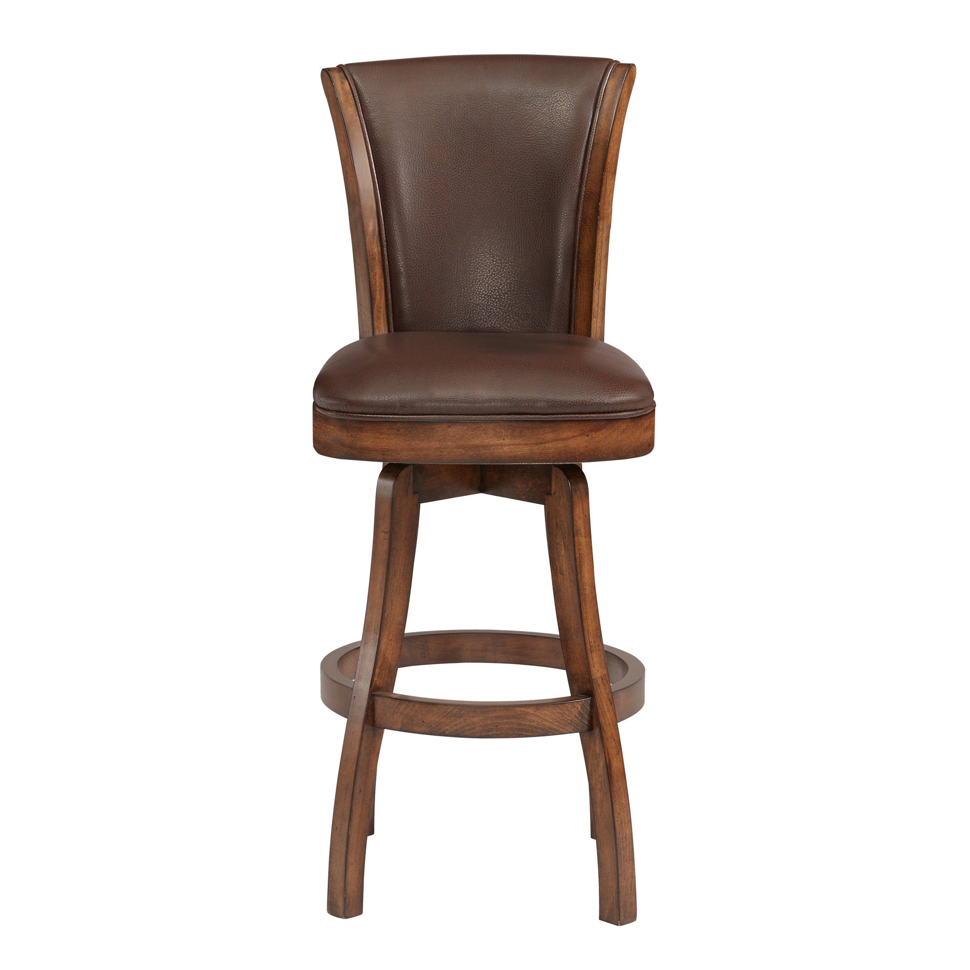 45" Brown Faux Leather And Solid Wood Swivel Bar Height Chair