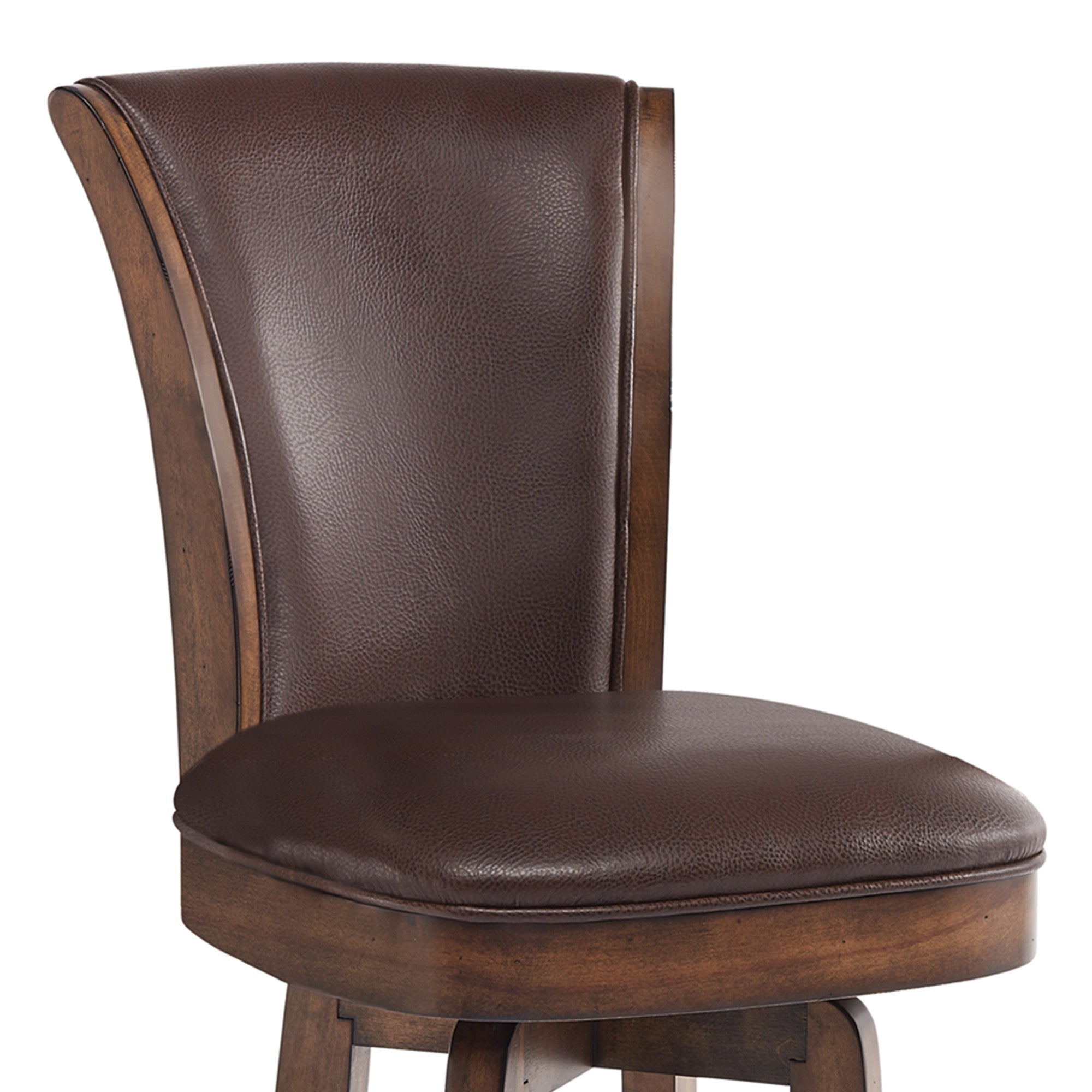 45" Brown Faux Leather And Solid Wood Swivel Bar Height Chair