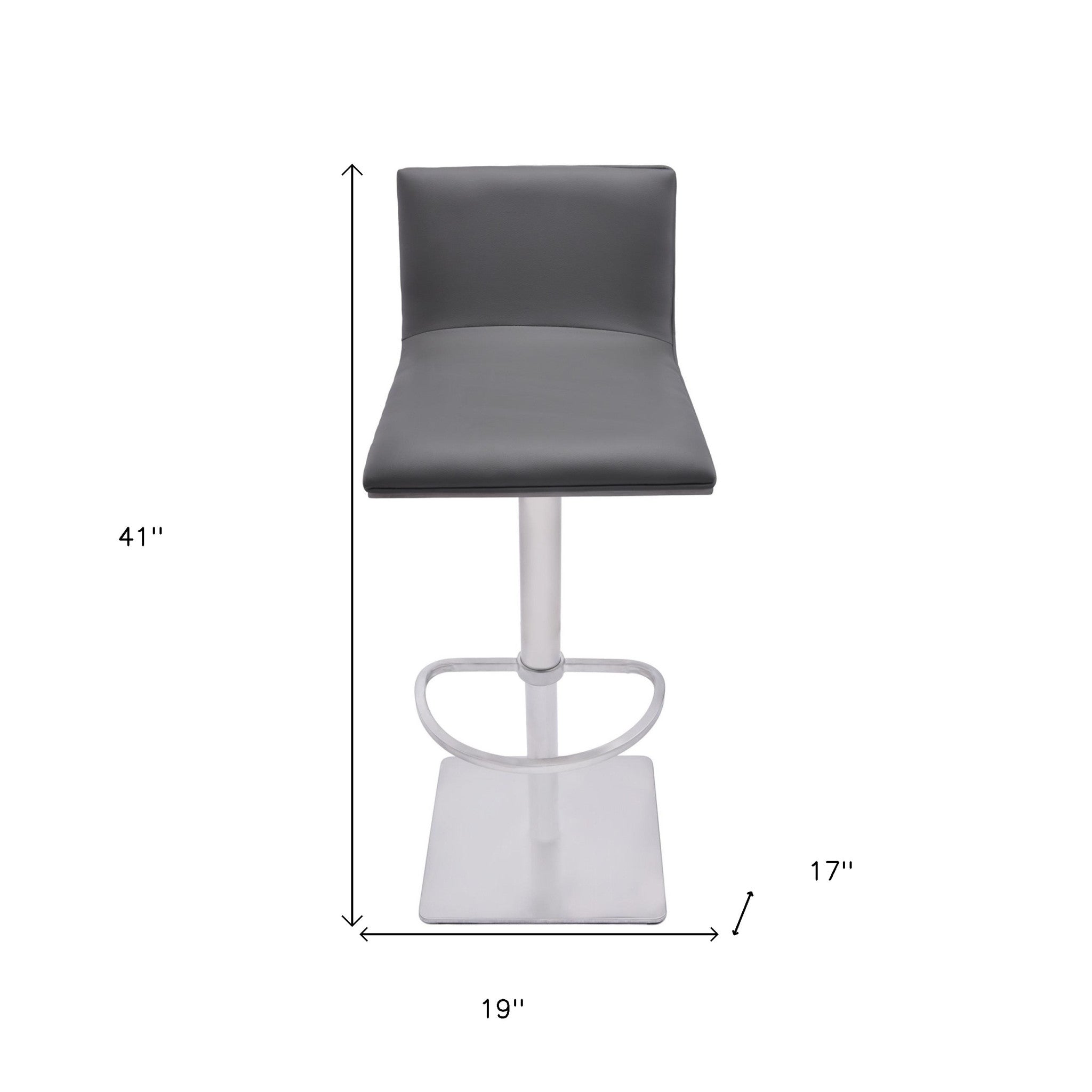 Adjustable Grey Faux Leather Walnut and Stainless Swivel Bar Stool