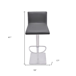 Adjustable Grey Faux Leather Walnut and Stainless Swivel Bar Stool