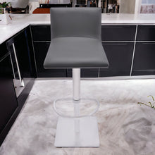 Adjustable Grey Faux Leather Walnut and Stainless Swivel Bar Stool