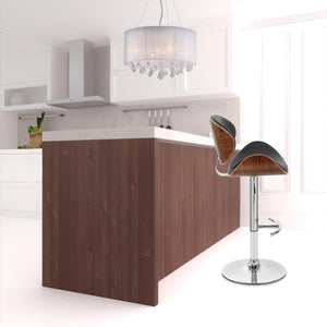 45" Black And Silver Faux Leather And Solid Wood Swivel Low Back Adjustable Height Bar Chair With Footrest