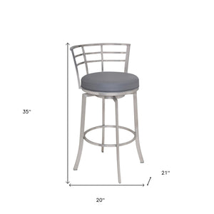 35" Gray Faux Leather And Iron Swivel Low Back Counter Height Bar Chair