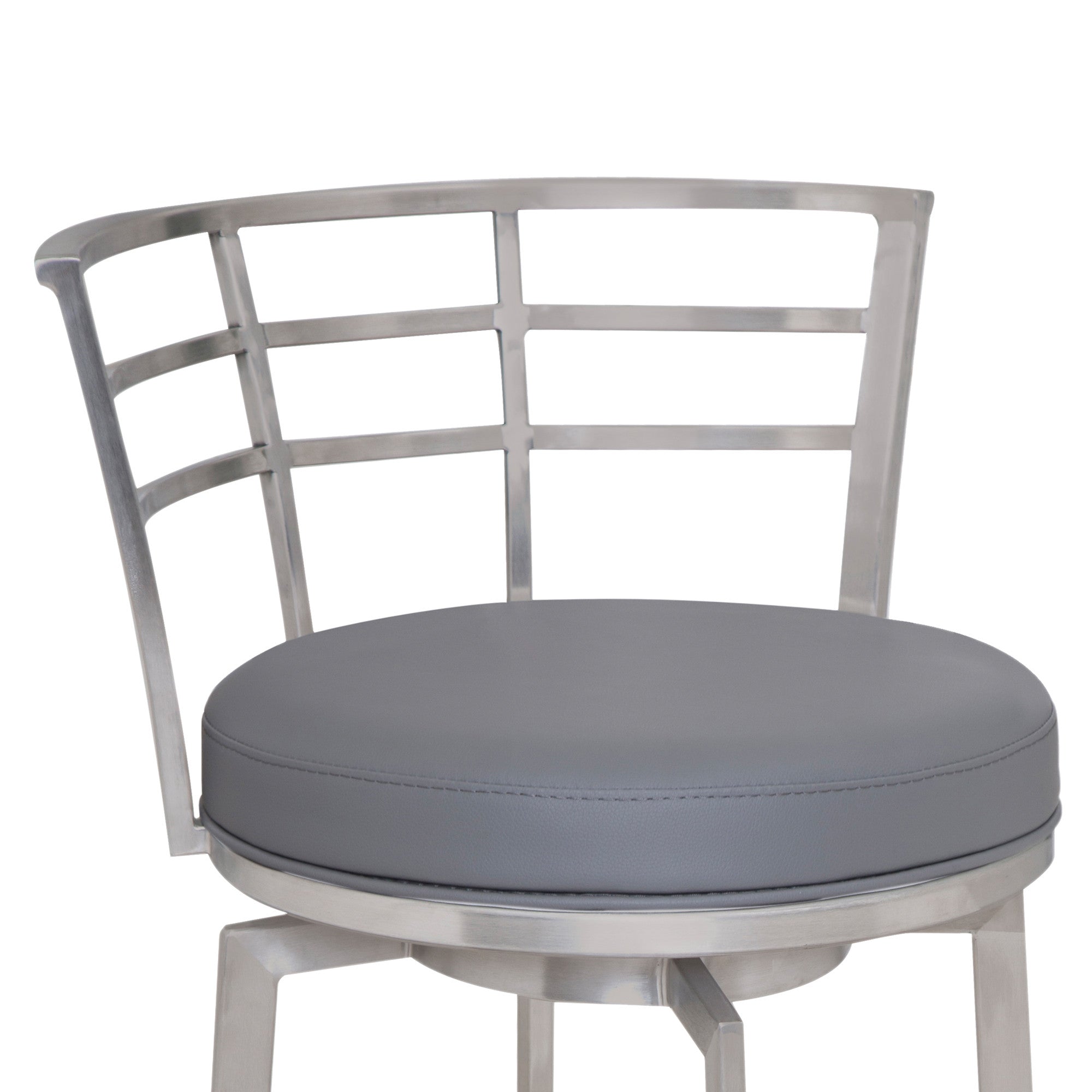 35" Gray Faux Leather And Iron Swivel Low Back Counter Height Bar Chair