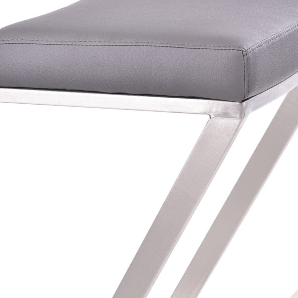 26" Contempo Grey Faux Leather and Stainless Backless Bar Stool