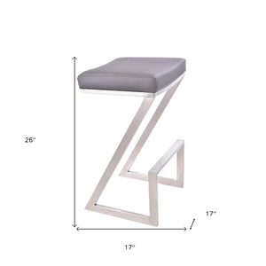 26" Contempo Grey Faux Leather and Stainless Backless Bar Stool