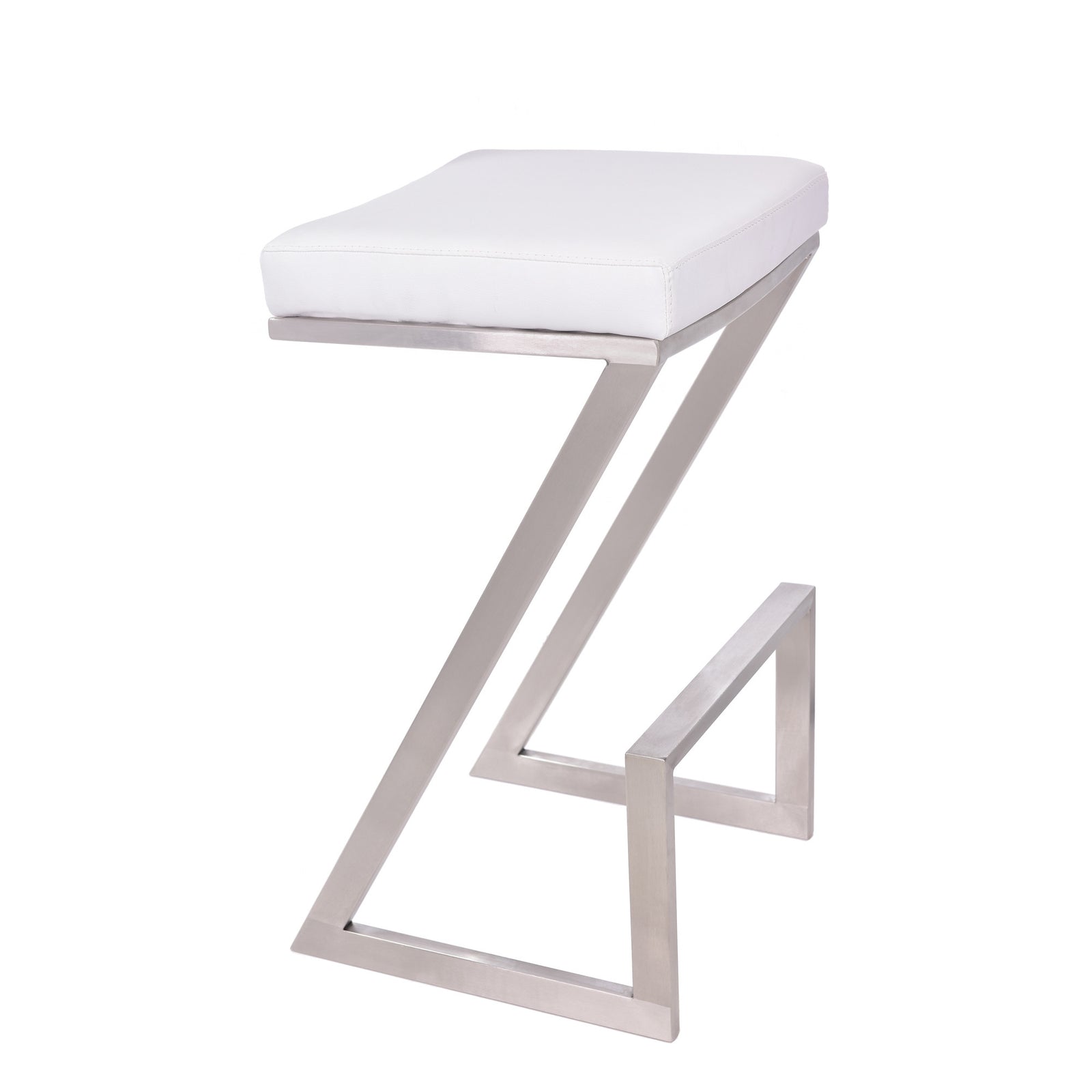 Contempo White Faux Leather and Stainless Backless Bar Stool 26"