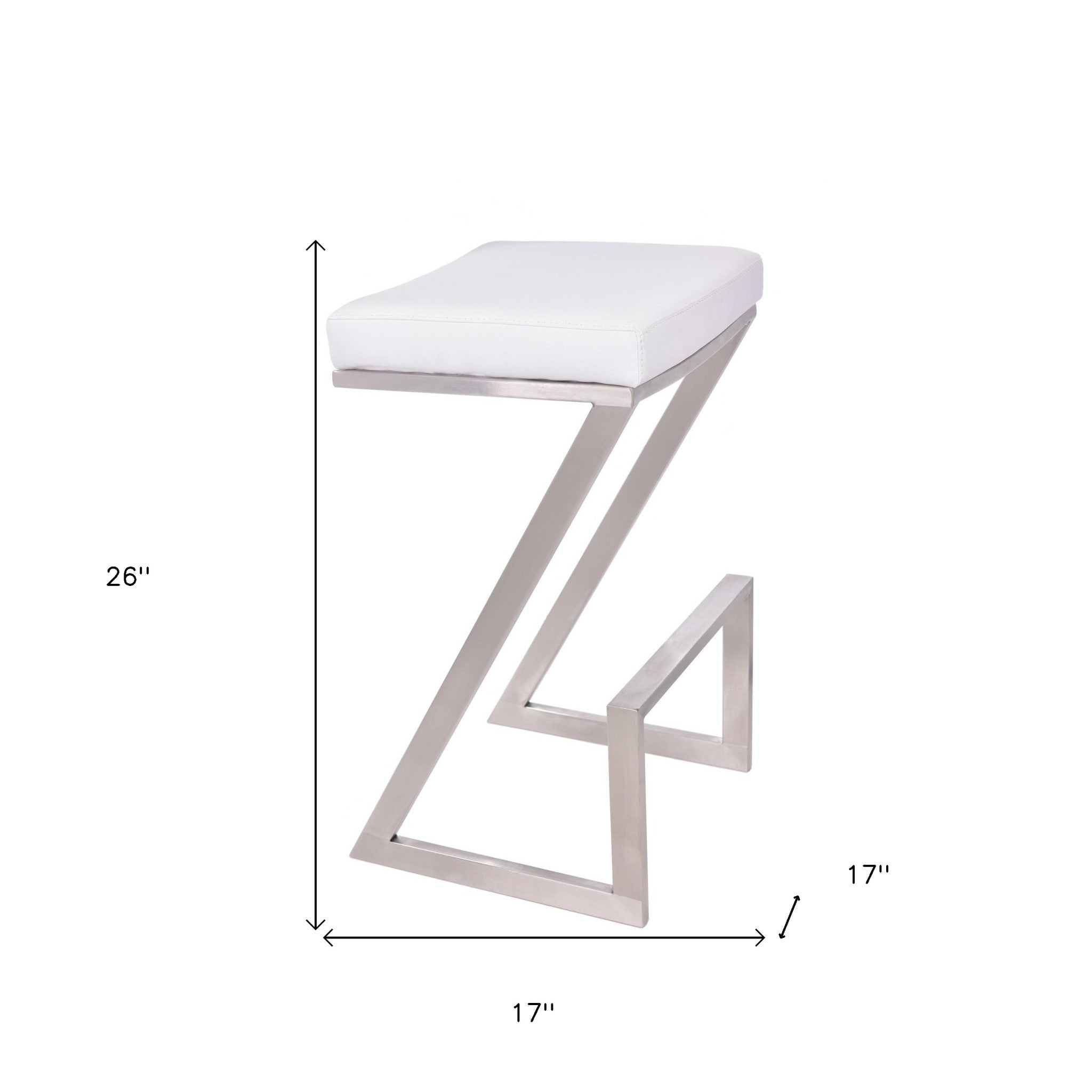 Contempo White Faux Leather and Stainless Backless Bar Stool 26"