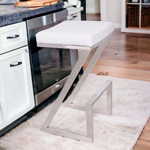 Contempo White Faux Leather and Stainless Backless Bar Stool 26