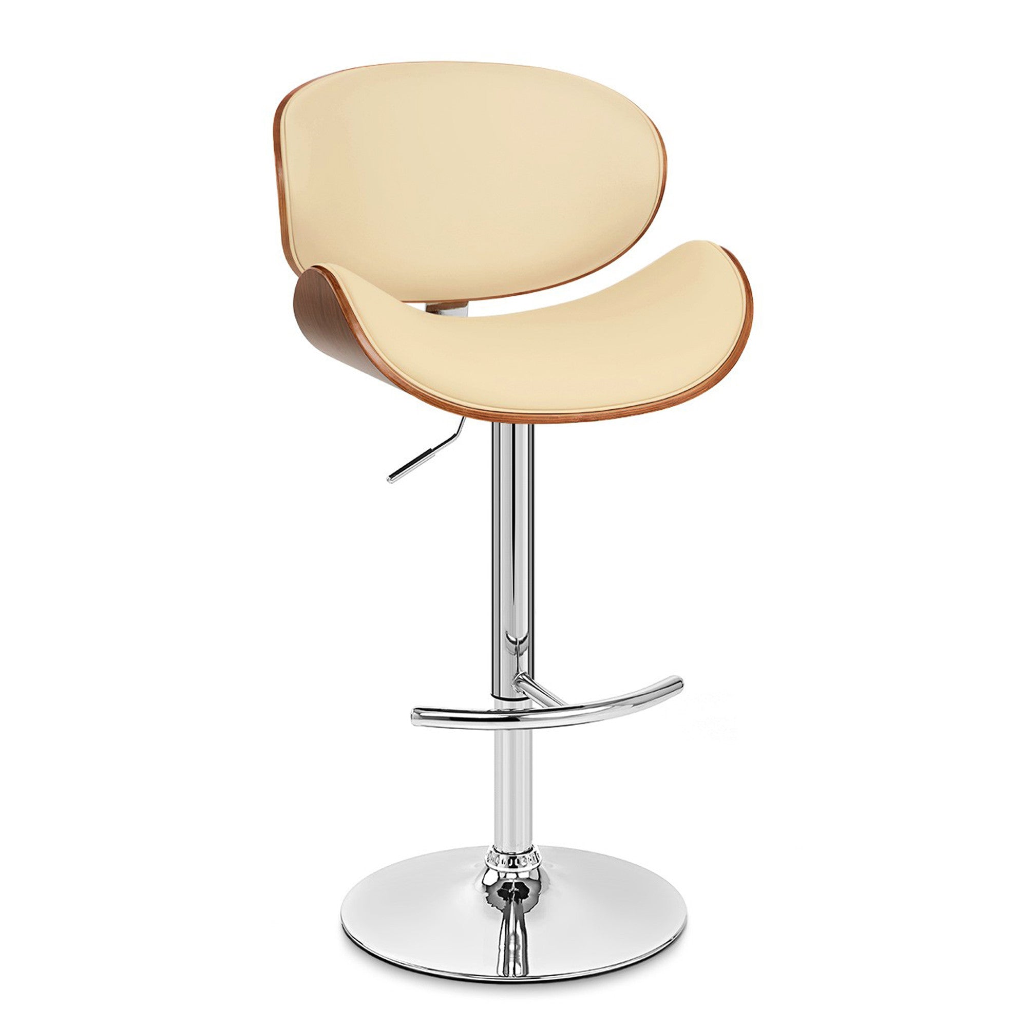 45" Cream Faux Leather And Solid Wood Swivel Adjustable Height Bar Chair