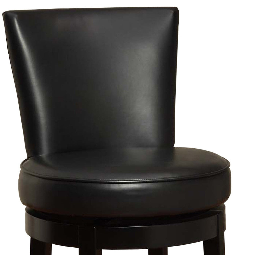 30" Black Faux Leather Round Seat Black Wood Swivel Armless Bar Stool