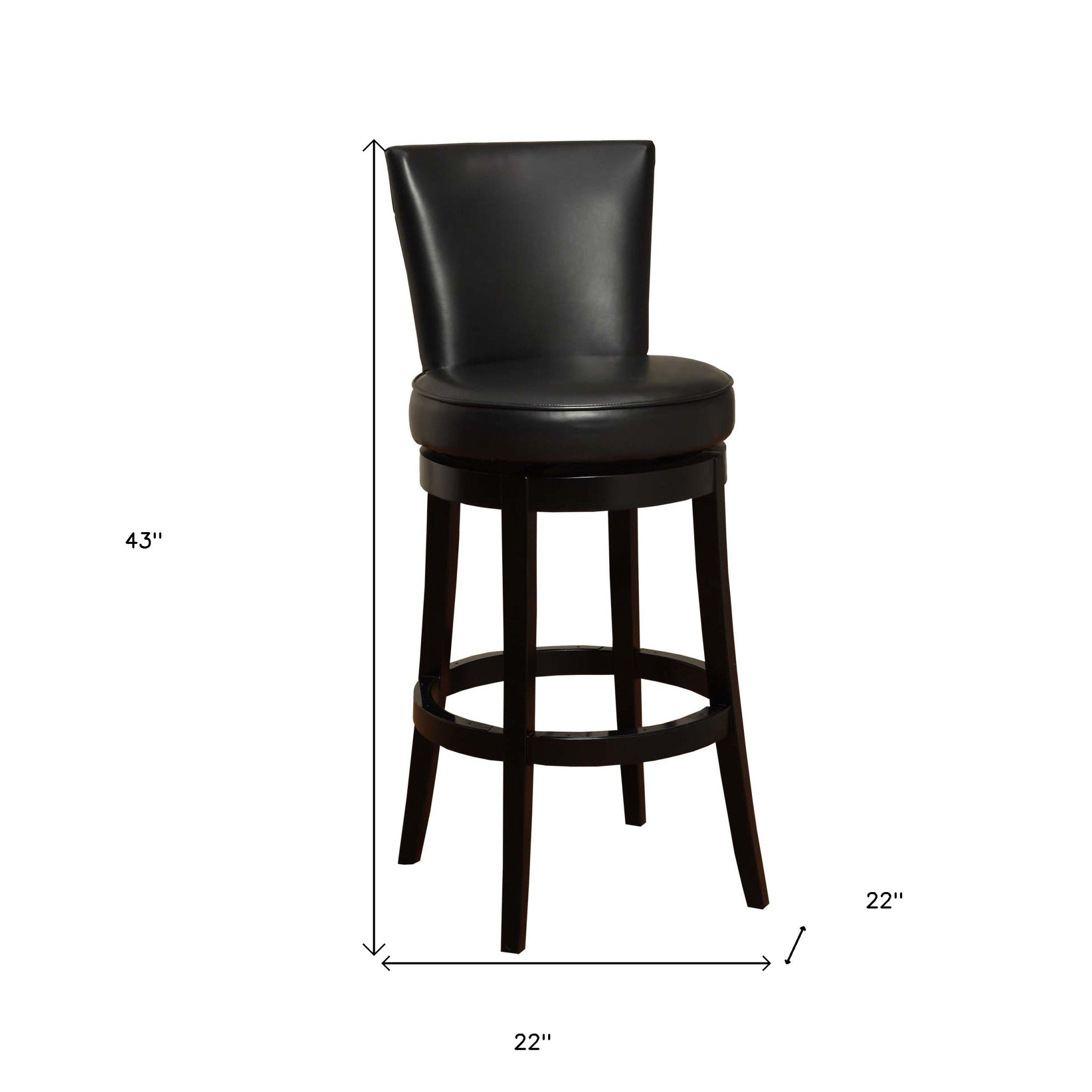 30" Black Faux Leather Round Seat Black Wood Swivel Armless Bar Stool