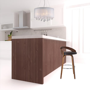 31" Brown Faux Leather And Solid Wood Swivel Low Back Counter Height Bar Chair With Footrest