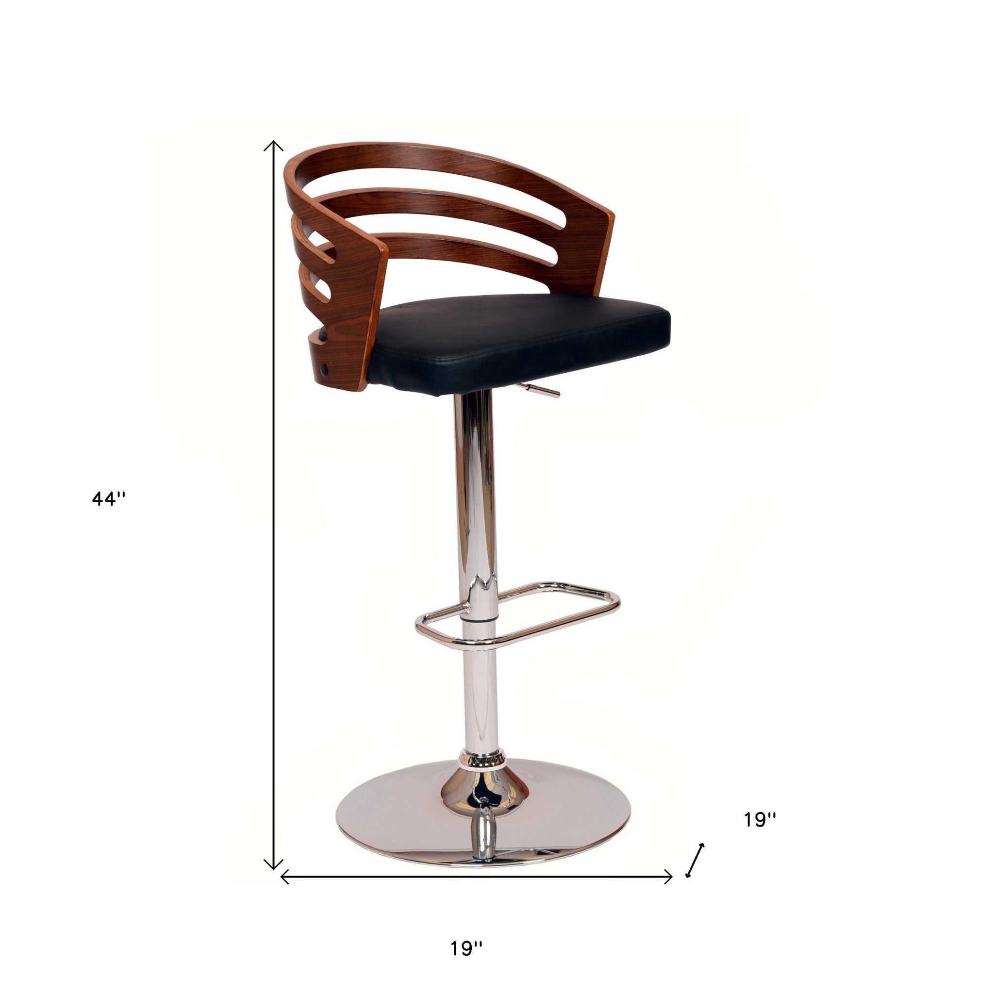 Black Faux Leather Walnut and Chrome Adjustable Swivel Bar Stool