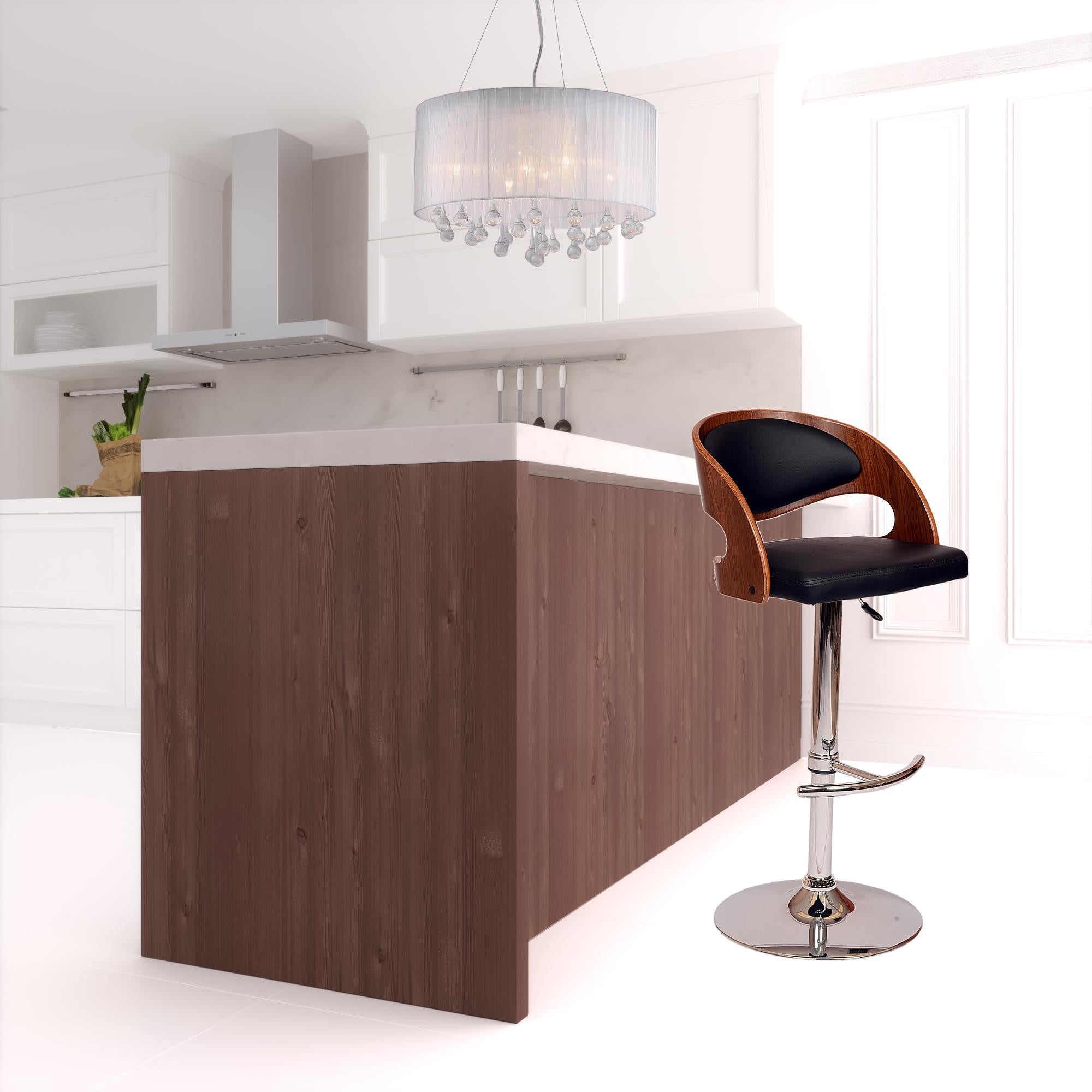 43" Black And Silver Faux Leather And Iron Swivel Low Back Adjustable Height Bar Chair With Footrest