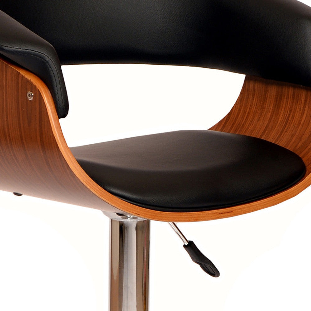 44" Black And Brown Faux Leather And Solid Wood Swivel Low Back Adjustable Height Bar Chair With Footrest