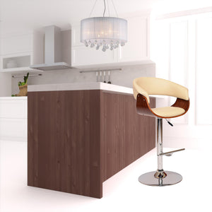 44" Cream And Silver Faux Leather And Solid Wood Swivel Low Back Adjustable Height Bar Chair With Footrest