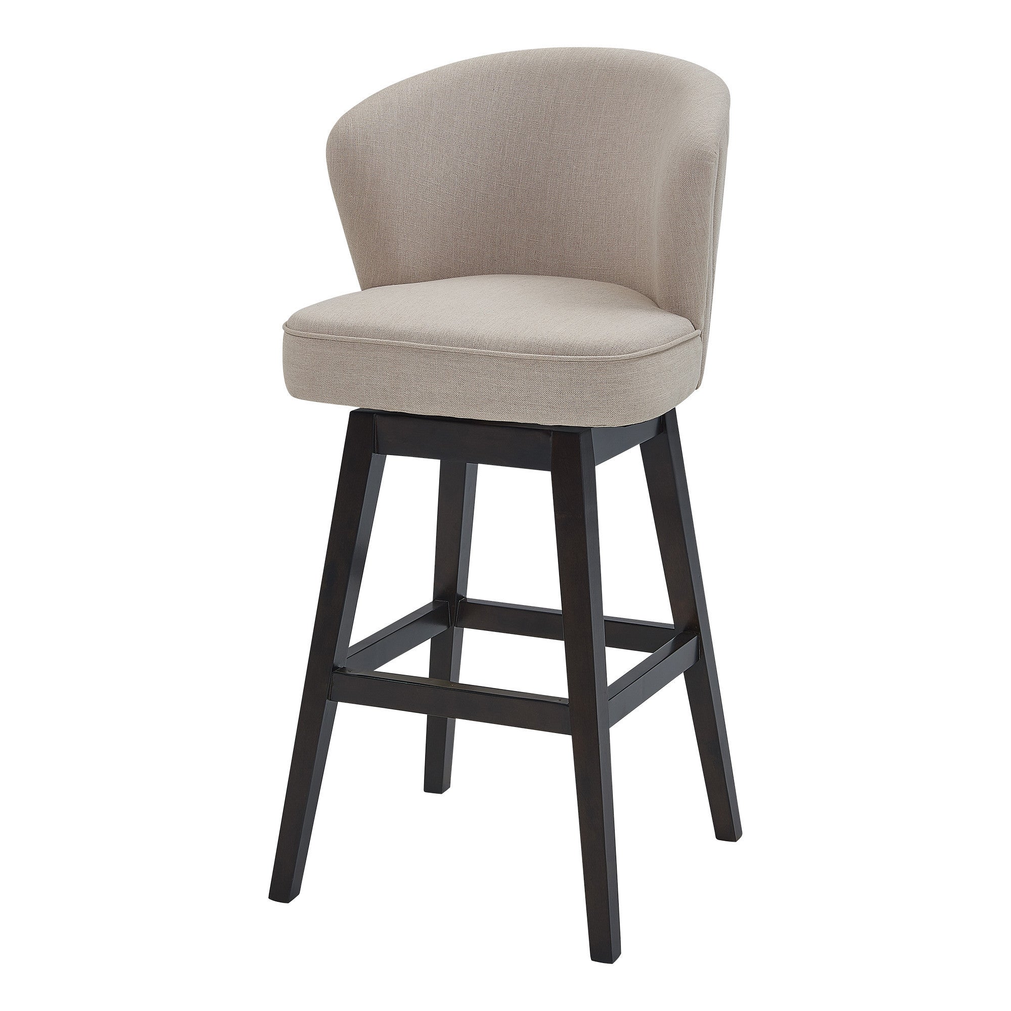 30" Tan Espresso Wood Fabric Swivel Bar Stool