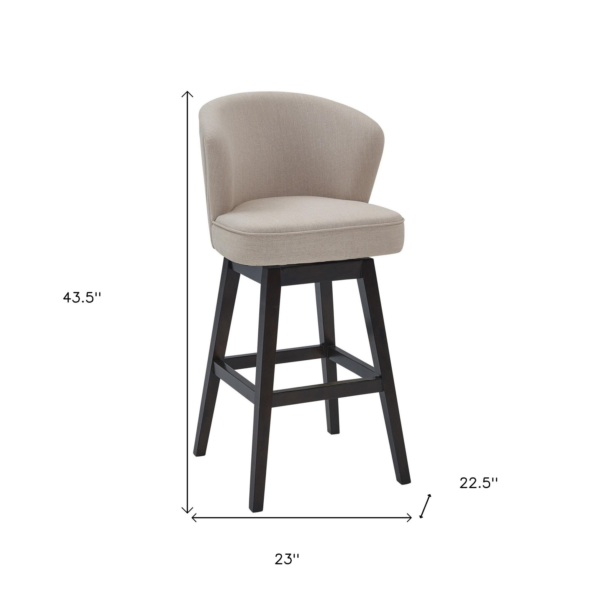 30" Tan Espresso Wood Fabric Swivel Bar Stool