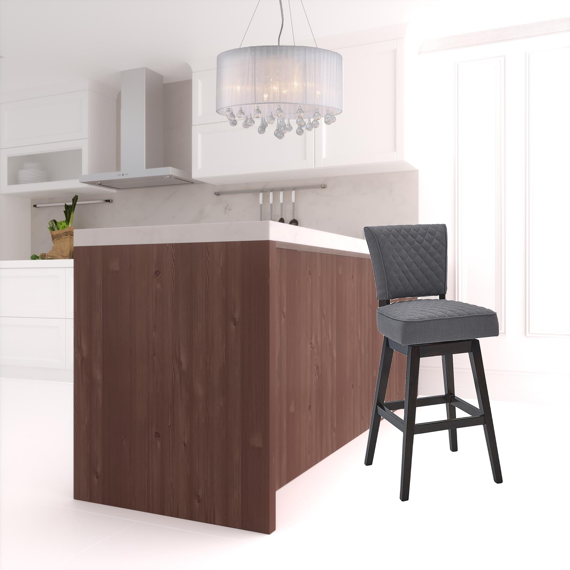 42" Gray Fabric and Dark Brown Solid Wood Swivel Counter Height Chair