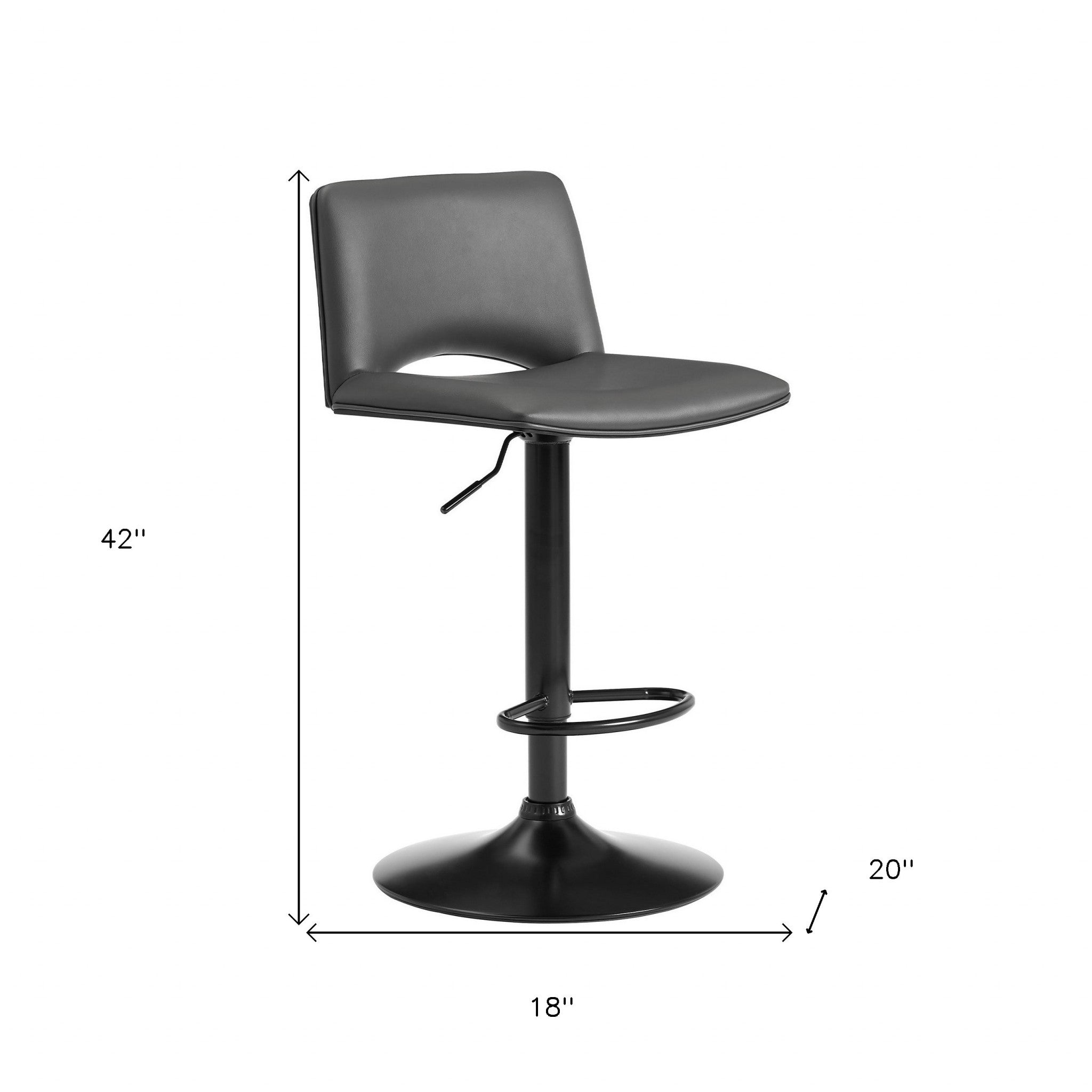 42" Gray Faux Leather And Iron Swivel Low Back Adjustable Height Bar Chair