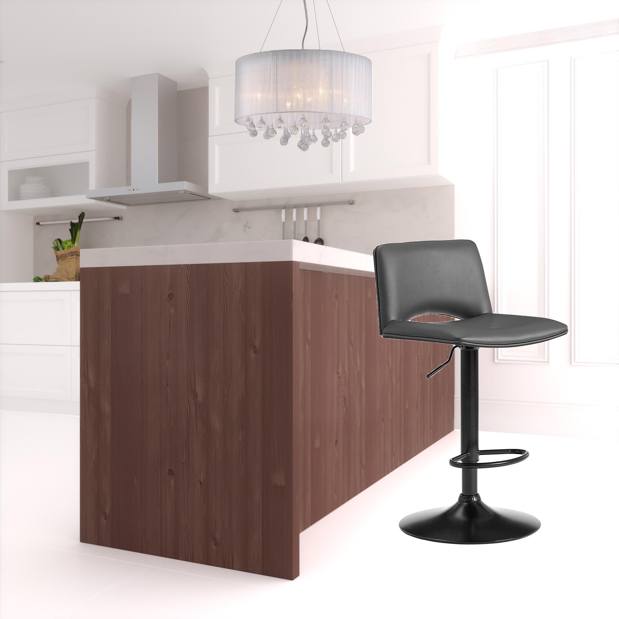 42" Gray Faux Leather And Iron Swivel Low Back Adjustable Height Bar Chair