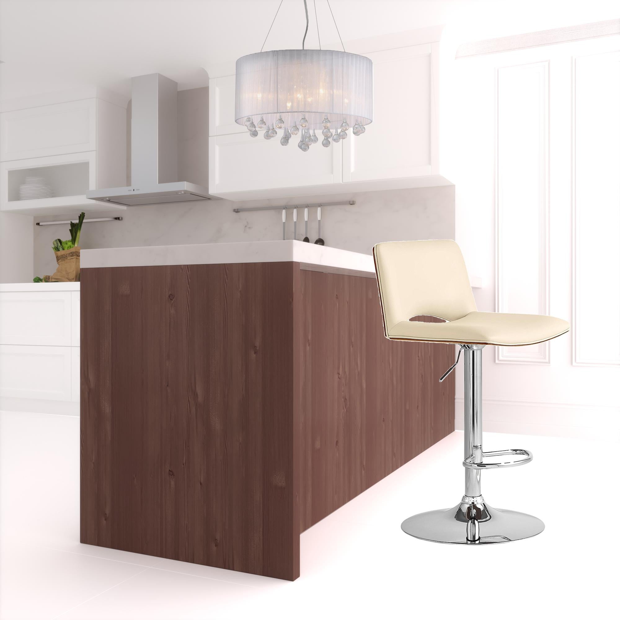 42 英寸奶油色人造皮革和人造木旋轉低背可調節高度吧椅