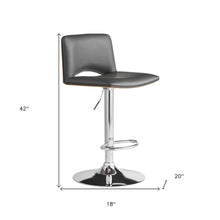 Gray Faux Leather And Wood Swivel Low Back Adjustable Height Bar Chair 42