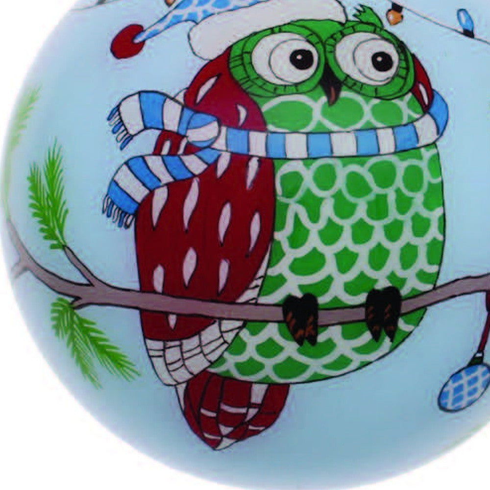Whimsical Owl Hand Painted Mouth Blown Glass Ornament