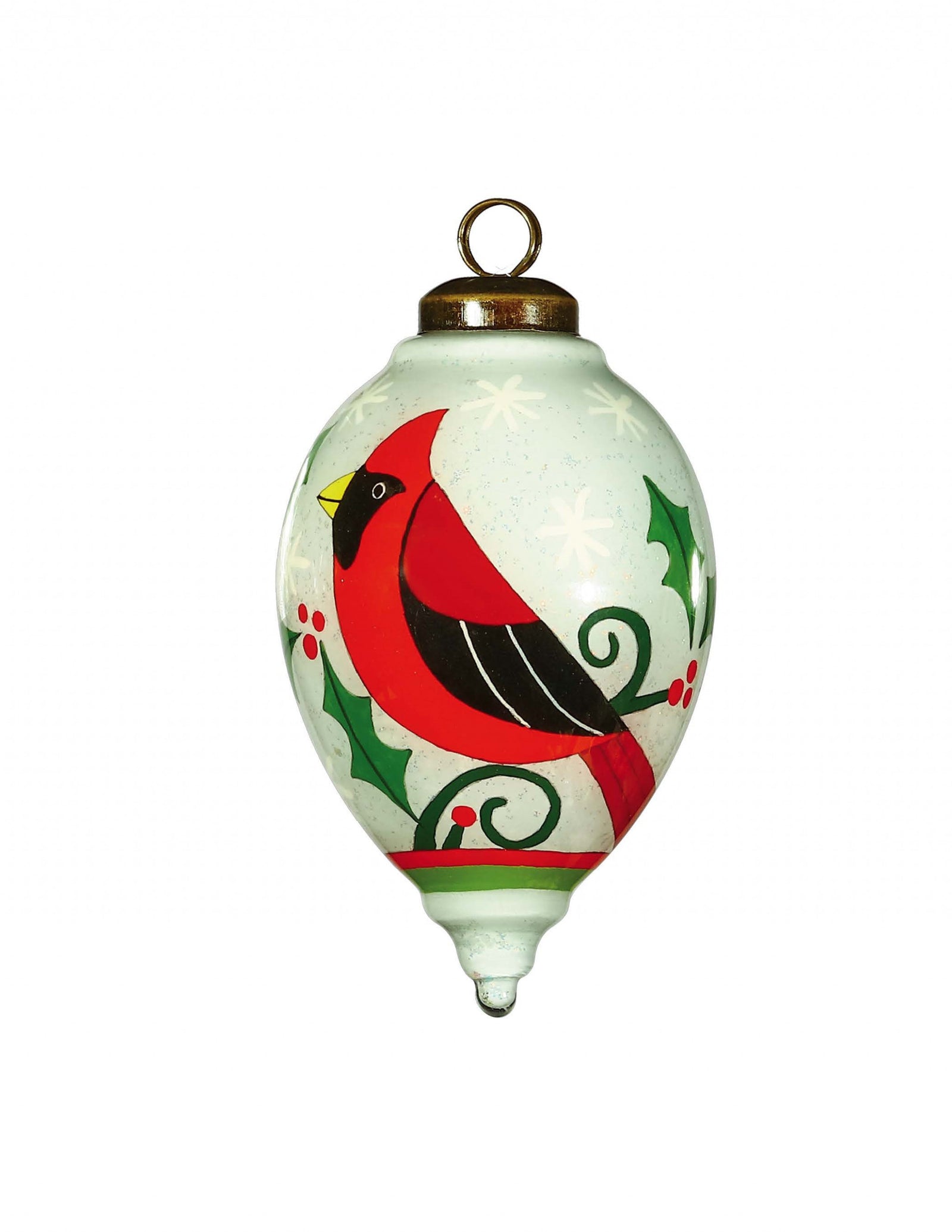 Festive Glitter Red Cardinal Hand Painted Mouth Blown Glass Ornament