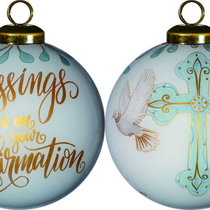 Gold Confirmation Hand Painted Mouth Blown Glass Ornament
