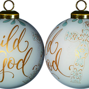 White and Gold Child of God Hand Painted Mouth Blown Glass Ornament
