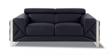 Black Italian Leather and Chrome Solid Color Love Seat 75