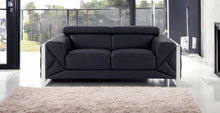 Black Italian Leather and Chrome Solid Color Love Seat 75