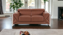Camel Brown Italian Leather and Chrome Love Seat 75