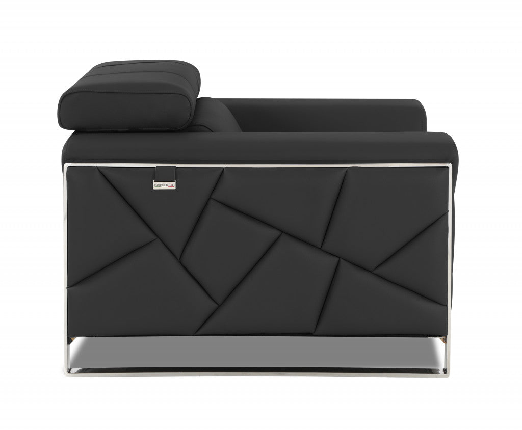 75 英寸深灰色意大利皮革和鍍鉻雙人沙發