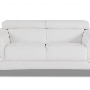 White Italian Leather and Chrome Love Seat 75"