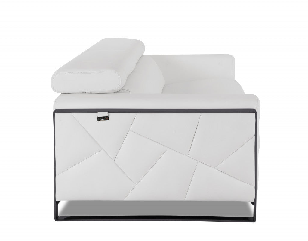 White Italian Leather and Chrome Love Seat 75"