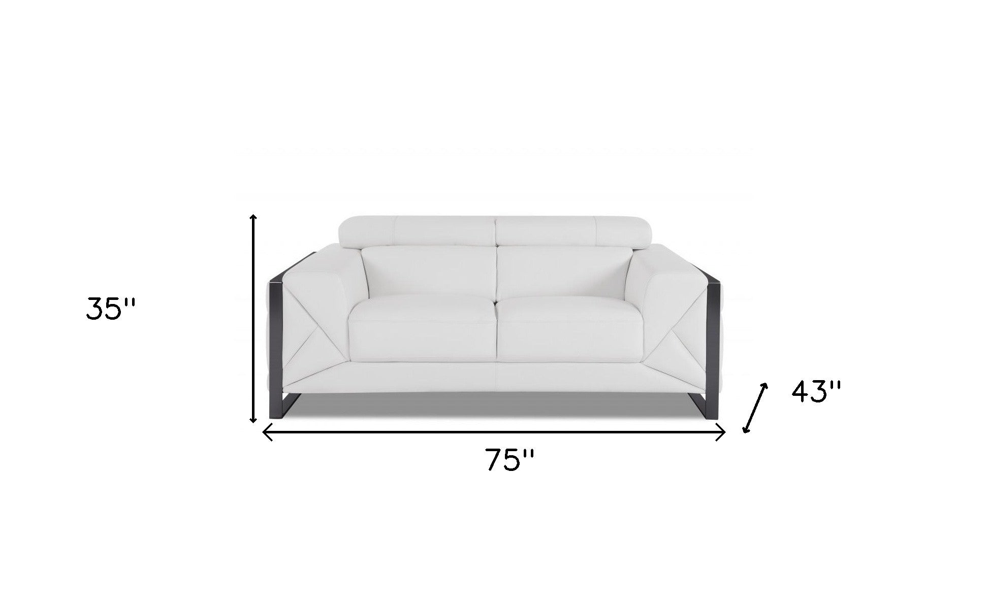 White Italian Leather and Chrome Love Seat 75"