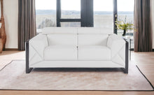 White Italian Leather and Chrome Love Seat 75