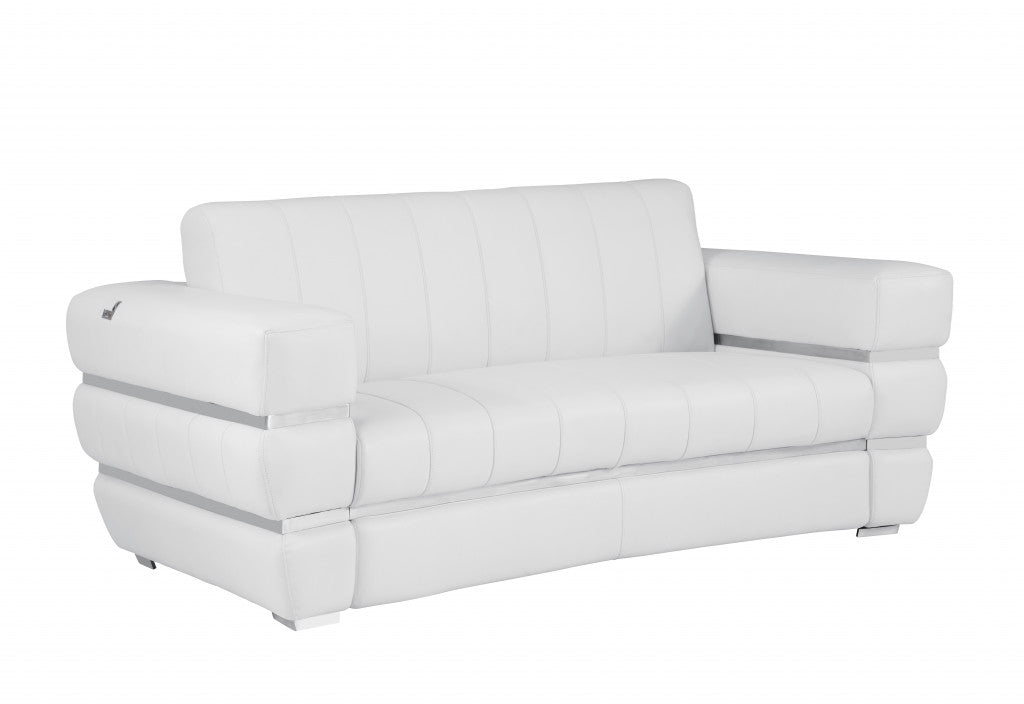 White Italian Leather Plush Density Solid Color Love Seat 75"