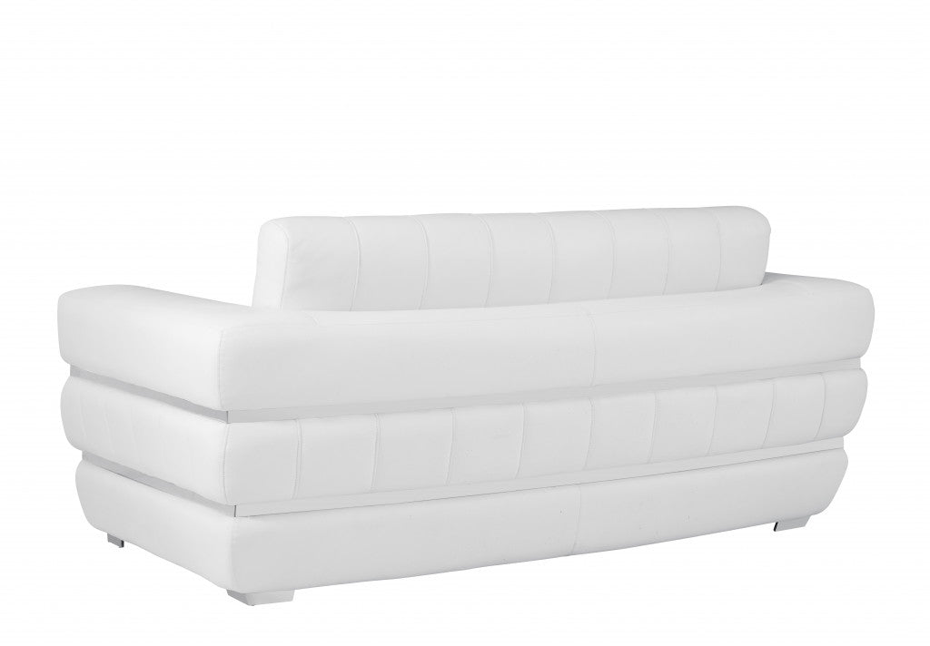 White Italian Leather Plush Density Solid Color Love Seat 75"