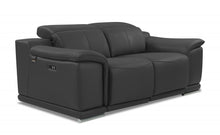 Love Seat reclinable de cuero italiano gris oscuro con espacio de almacenamiento de 72