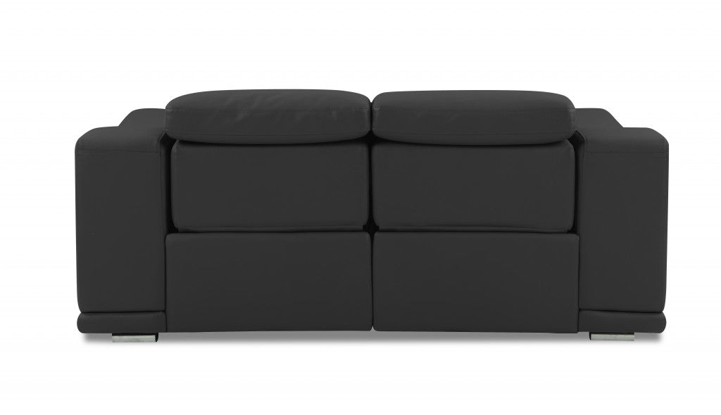 Love Seat reclinable de cuero italiano gris oscuro con espacio de almacenamiento de 72"