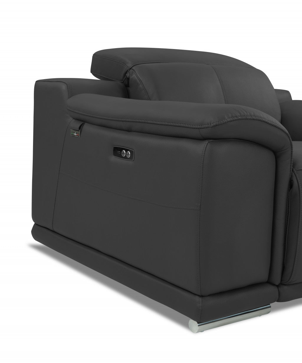 Love Seat reclinable de cuero italiano gris oscuro con espacio de almacenamiento de 72"